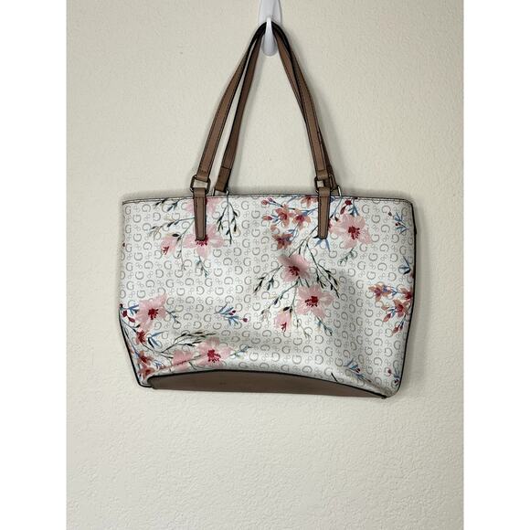 GUESS White & Pink Floral G-Logo Shoulder Purse - Picture 2 of 12